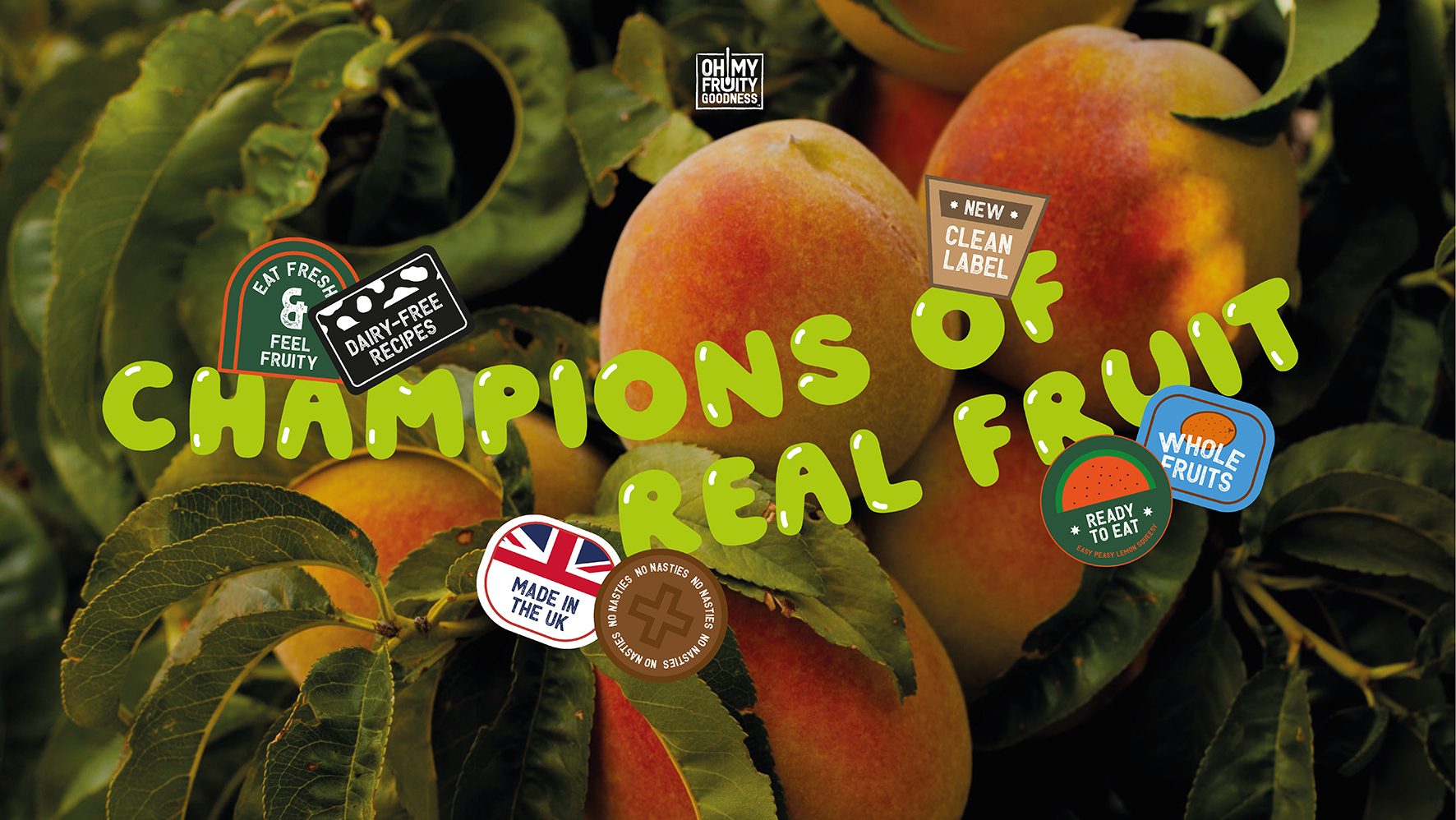 peach tree with 'champions of real fruit' written on top of it